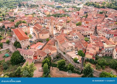 Amazing Cityscape Aerial View on Besalu Medieval Town, Catalonia Spain ...