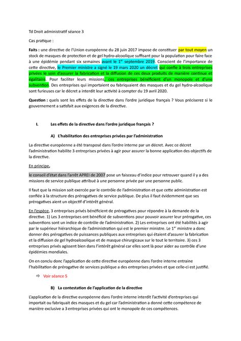 Droit administratif td séance 3 Td Droit administratif séance 3 Cas