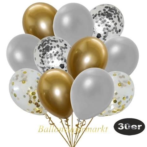 30er Luftballon Set 5 Gold 5 Silber Konfetti 10 Metallic Silber Und