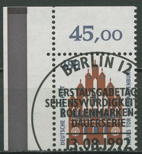 Bund 1992 Sehenswürdigkeiten SWK 1623 Ecke 1 mit TOP Stempel