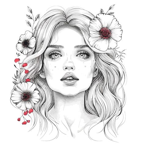 Un Dessin D Une Femme Avec Des Fleurs Dans Les Cheveux Vecteur