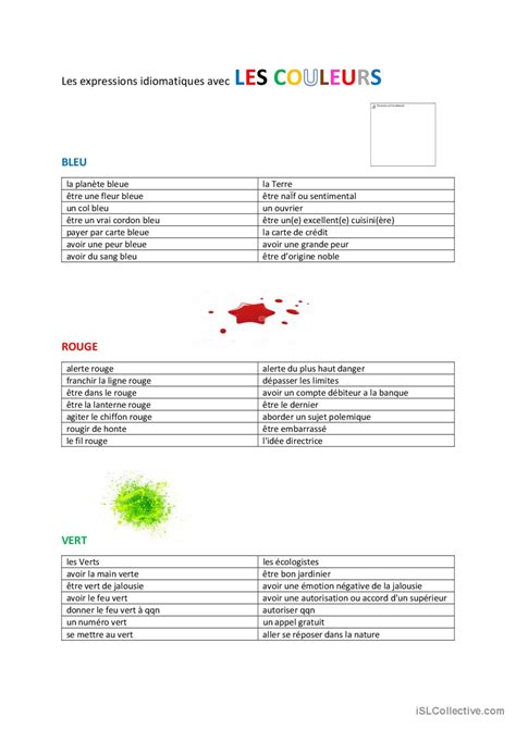 Les expressions idiomatiques avec le Français FLE fiches pedagogiques