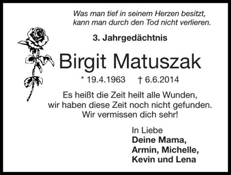 Traueranzeigen Von Birgit Matuszak Aachen Gedenkt