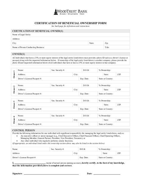 Fillable Online Certification Of Beneficial Ownership Form Fax Email