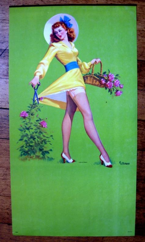 1940s Pinup Girl Picture By Frahm Red Head Long Legs In Garden Pair Of Sheers M Ebay