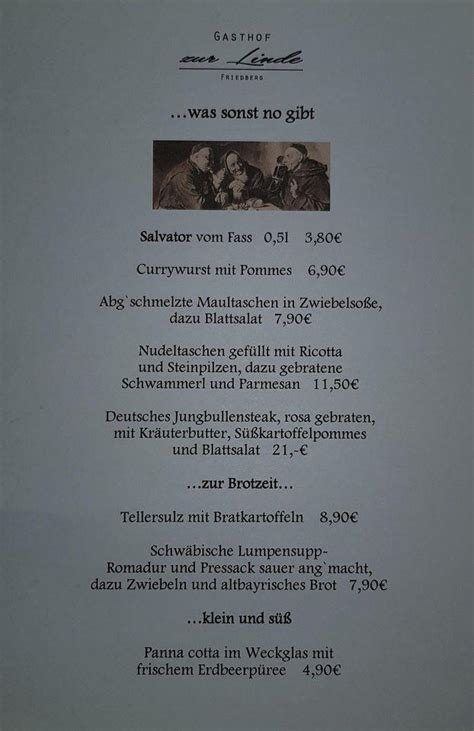 Speisekarte Von Gasthof Zur Linde Friedberg Restaurant Friedberg