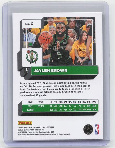 2022 23 Donruss 2 Jaylen Brown Holo Laser Green EBay