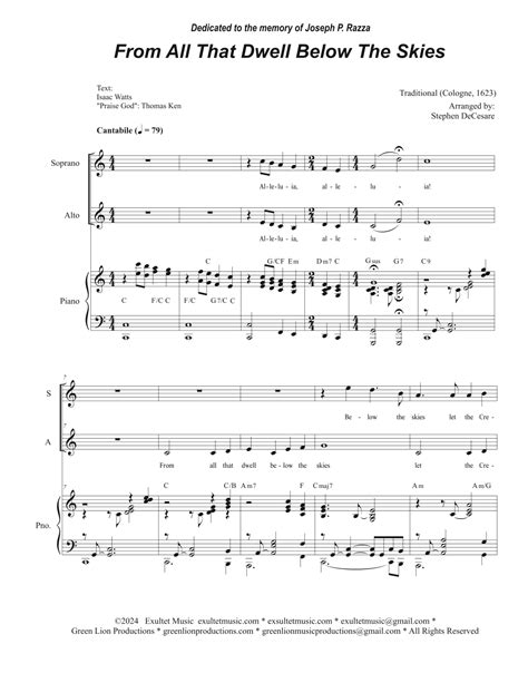 From All That Dwell Below The Skies Duet For Soprano And Alto Solo Arr Stephen Decesare By