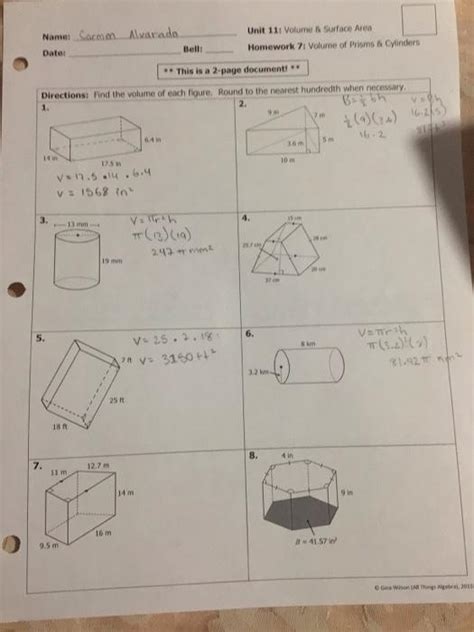 Unit 11 Volume And Surface Area Worksheet Answer Key Printable Word Searches