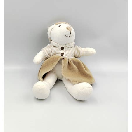 Doudou Ours Blanc Beige Ray Robe Anna Club Plush