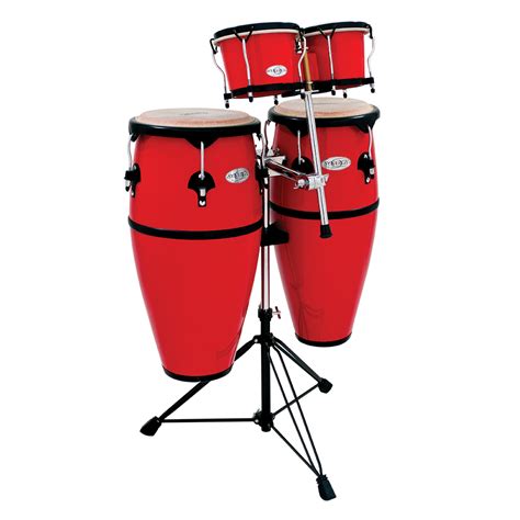 Synergy Fiberglass Conga And Bongo Set W Stand Red Toca Percussion