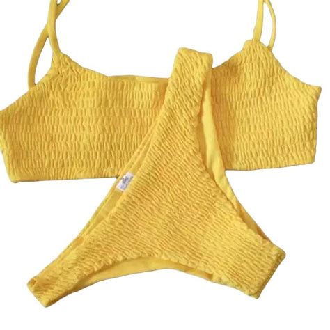 Yellow Crinkle Bikini Set Set Includes Bikini Depop