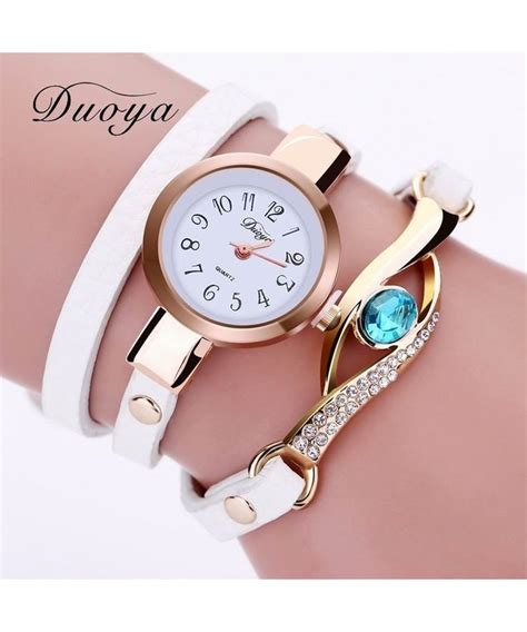 Duoya D Women Wrap Around Leather Quartz Wrist Watch With Diamonds