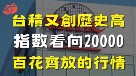 台積電又創歷史新高，指數看向20000點，百花齊放的行情台積電鴻海聯發科芯鼎燿華華通長榮宜特閎康華紙ai字幕