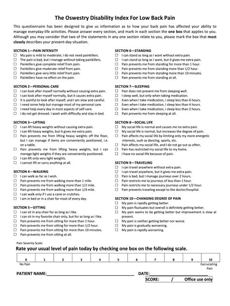 Oswestry Low Back Disability Index Pitt Meadows Wellness Form Fill