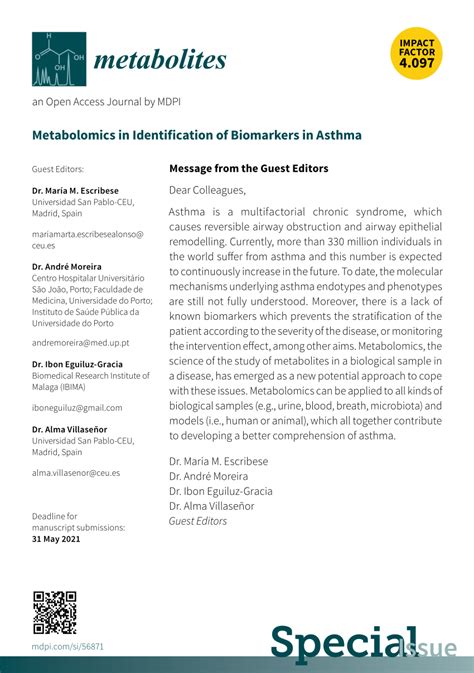 (PDF) Metabolomics in Identification of Biomarkers in Asthma