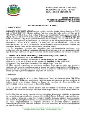 Preenchível Disponível ESTADO DE SANTA CATARINA MUNICIPIO DE Fax