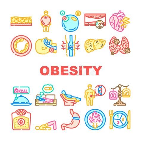 Obesity Overweight Fat Belly Icons Set Vector Stock Vector