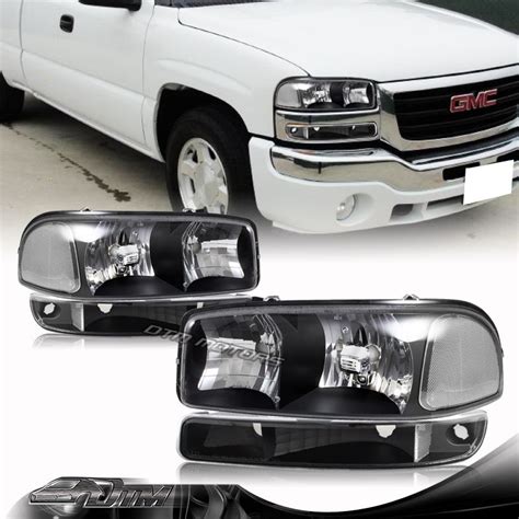 1999 2006 Gmc Sierra 1500 2500 Black Housing Headlights Bumperclear Reflector Ebay