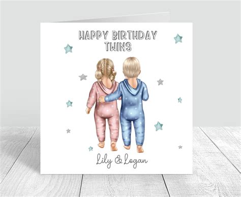 Personalised Twins Birthday Card Twin Girl/twin Boy Handmade and Personalised Cards Twin ...