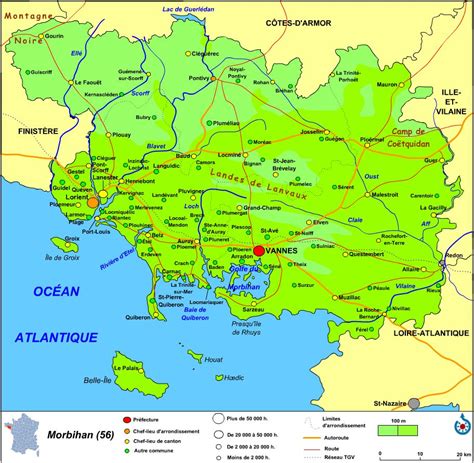 Carte du Morbihan - Morbihan carte des villes, communes, relief, sites ...