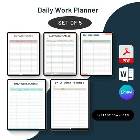 Daily Work Planner Template Printable in PDF & Word