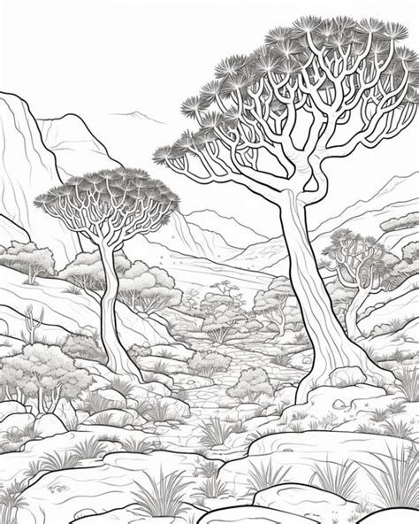 Premium Photo | A drawing of a landscape with trees and rocks generative ai