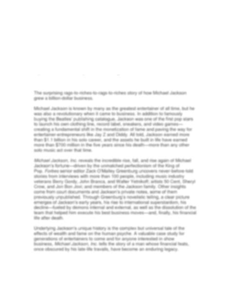 SOLUTION: Michael Jackson, Inc.: The Rise, Fall, and Rebirth of a