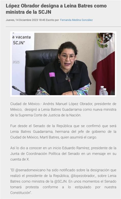 Amlo Designa A Leina Batres Como Ministra De La Scjn