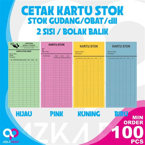 Jual Cetak Kartu Stock Persediaan Barang Kartu Iuran Kartu Absen