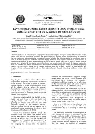 Ibwrd Developing An Optimal Design Model Of Furrow Irrigation