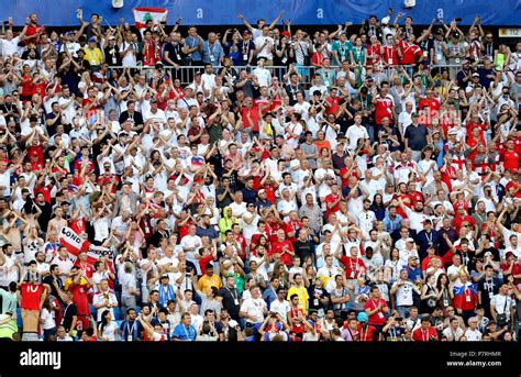 England fans in the crowd watch the action during the FIFA World Cup ...