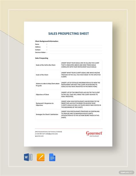 Sales Prospecting Sheet Template in Google Docs, Pages, Word, PDF ...