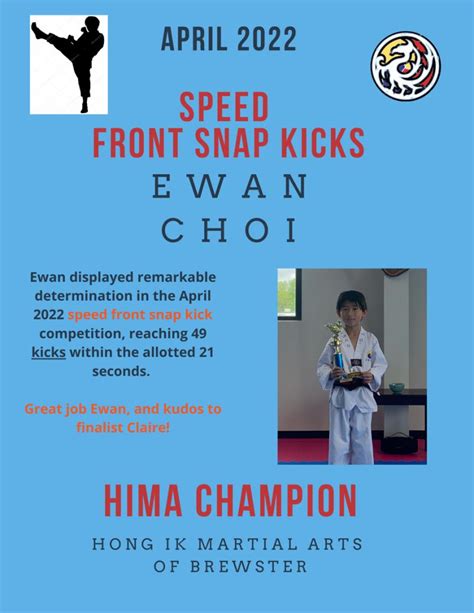 Hong Ik Martial Arts Of Brewster April Hima Champion Speed Front