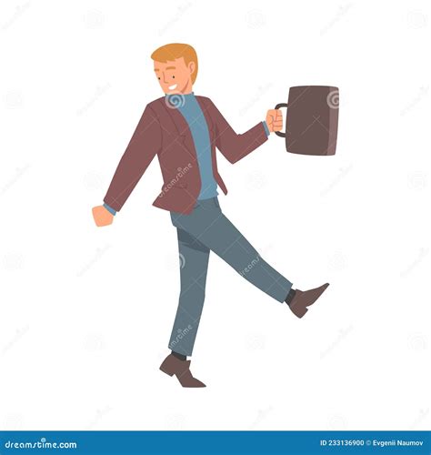 Walking Businessman Wearing Jacket Carrying Briefcase Vector