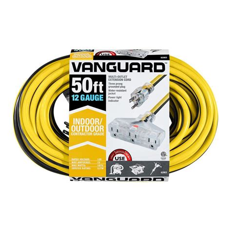 50 ft. x 12/3 Gauge Multiple Outlet Extension Cord with Indicator Light ...