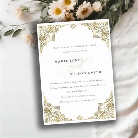 Classy Elegant Gold Art Deco Ornate Engagement Invitation Zazzle