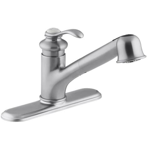 Kohler Fairfax Brushed Chrome Single Handle Pull Out Kitchen Faucet With Deck Plate At