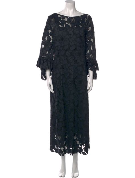 Talbot Runhof Lace Pattern Long Dress Black Dresses Clothing