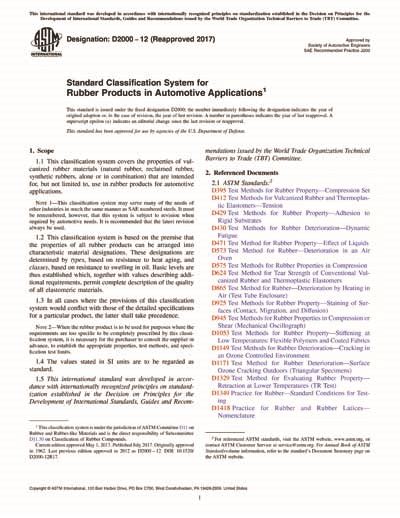 Astm D2000 122017 Standard Classification System For Rubber