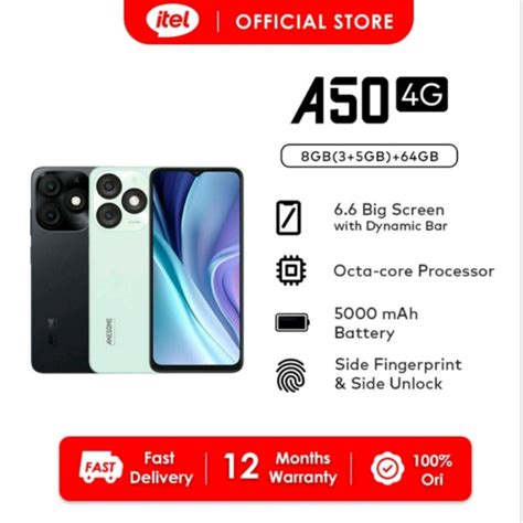 Itel A50 Smart Phone 4G | 8GB(3GB+5GB) RAM / 64GB ROM | 6.6"Big Screen | 5000 mAh | Shopee ...