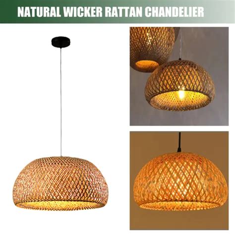 VINTAGE BAMBOO WICKER Rattan Shade Pendant Light Hanging Ceiling