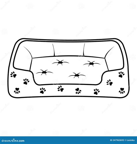 Bed For Dogs And Cats Isolated Vector Illustration Contour Doodle