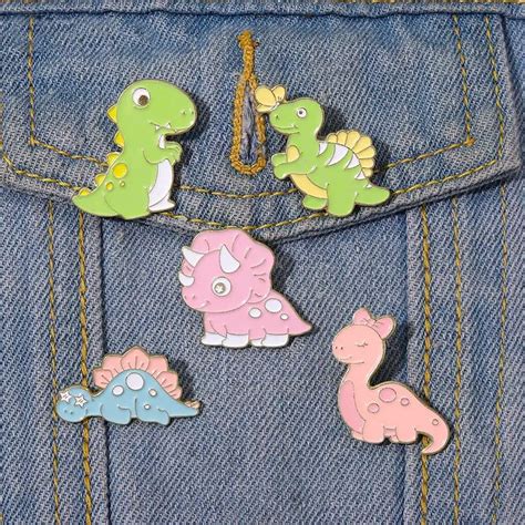 Kawaii Dinosaurs Enamel Pins Custom T Rex Stegosaurus Brooches Lapel