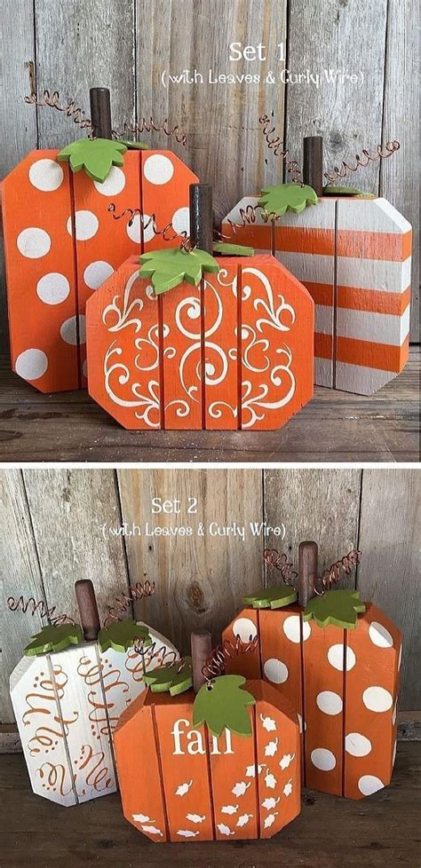 3 Fall Pumpkins Painted With Dots Stripes And Swirls Rustic Wood Pumpkins Fall Decor Thank