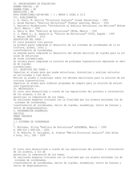 PDF Silabus De Analisis Estructural Con Matrices DOKUMEN TIPS