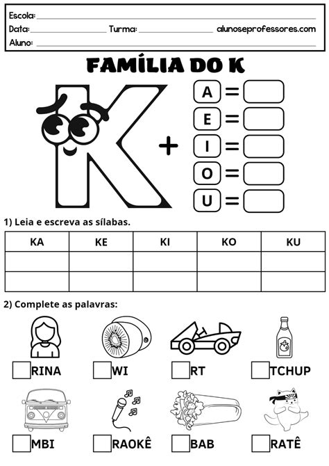 Atividades Com A Letra K Para Imprimir Alunos E Professores