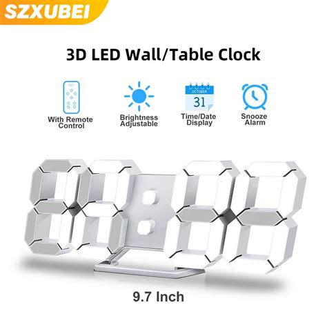 Modern 3D LED Wall Clock Digital Alarm Snooze Remote Control Date