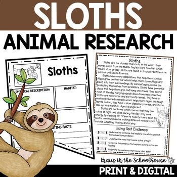 Sloths Research Reading And Writing Activities By Kraus In The Schoolhouse