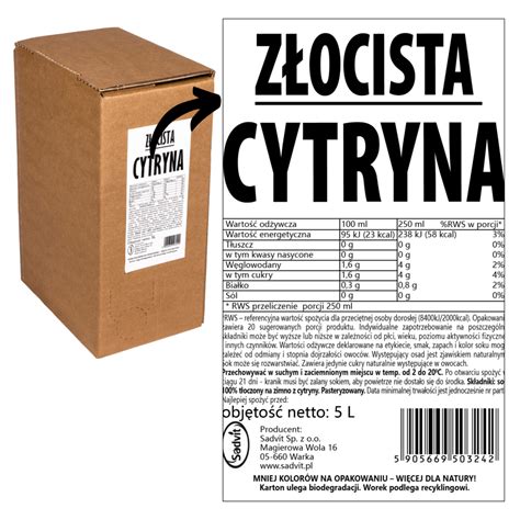 Sok z cytryny Złocista Cytryna 100 5L Sadvit